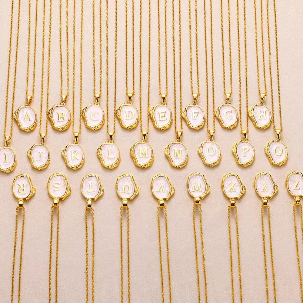 Initial C Necklace Pendant Gold Plated Adjustable Chain Pearl Shell Look Gift - Picture 5 of 5